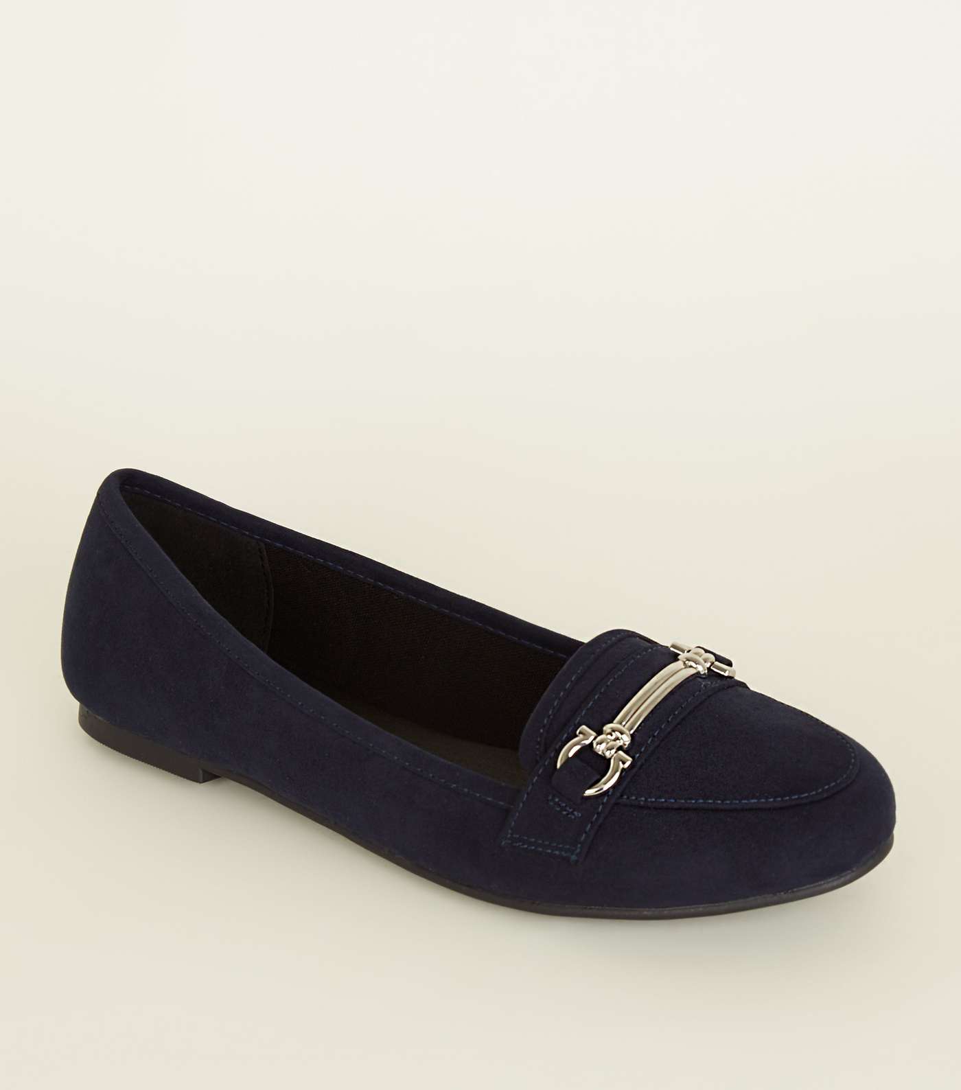 Navy Suedette Bar Front Loafers