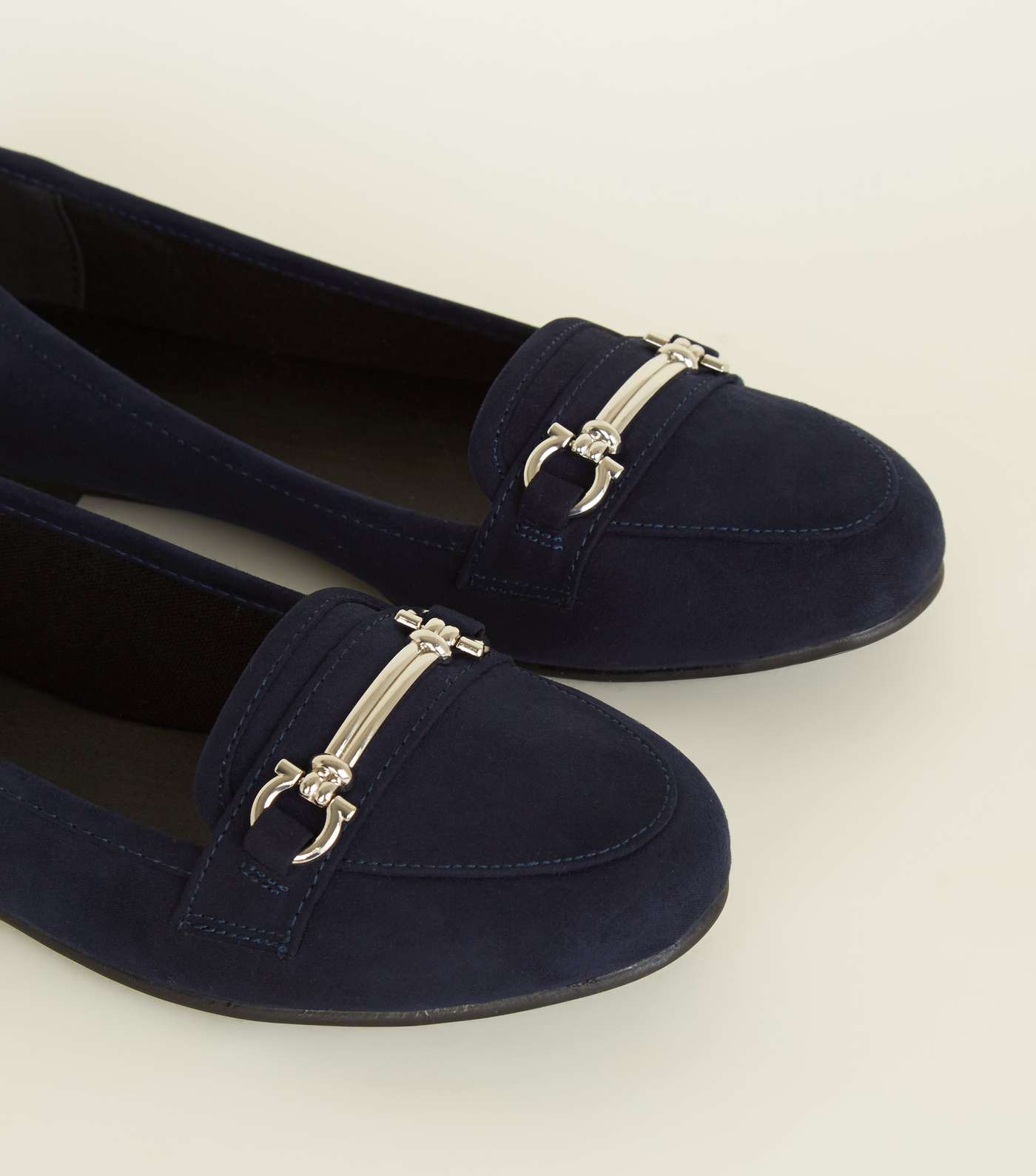 Navy Suedette Bar Front Loafers Image 3