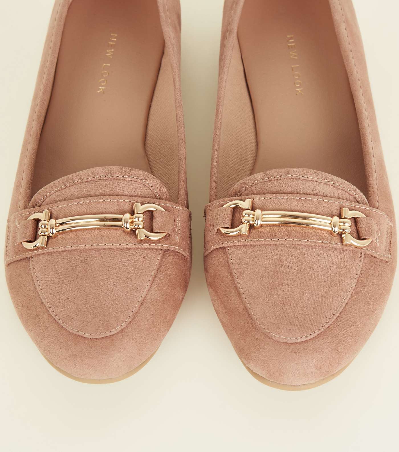 Pink Suedette Bar Front Loafers Image 3