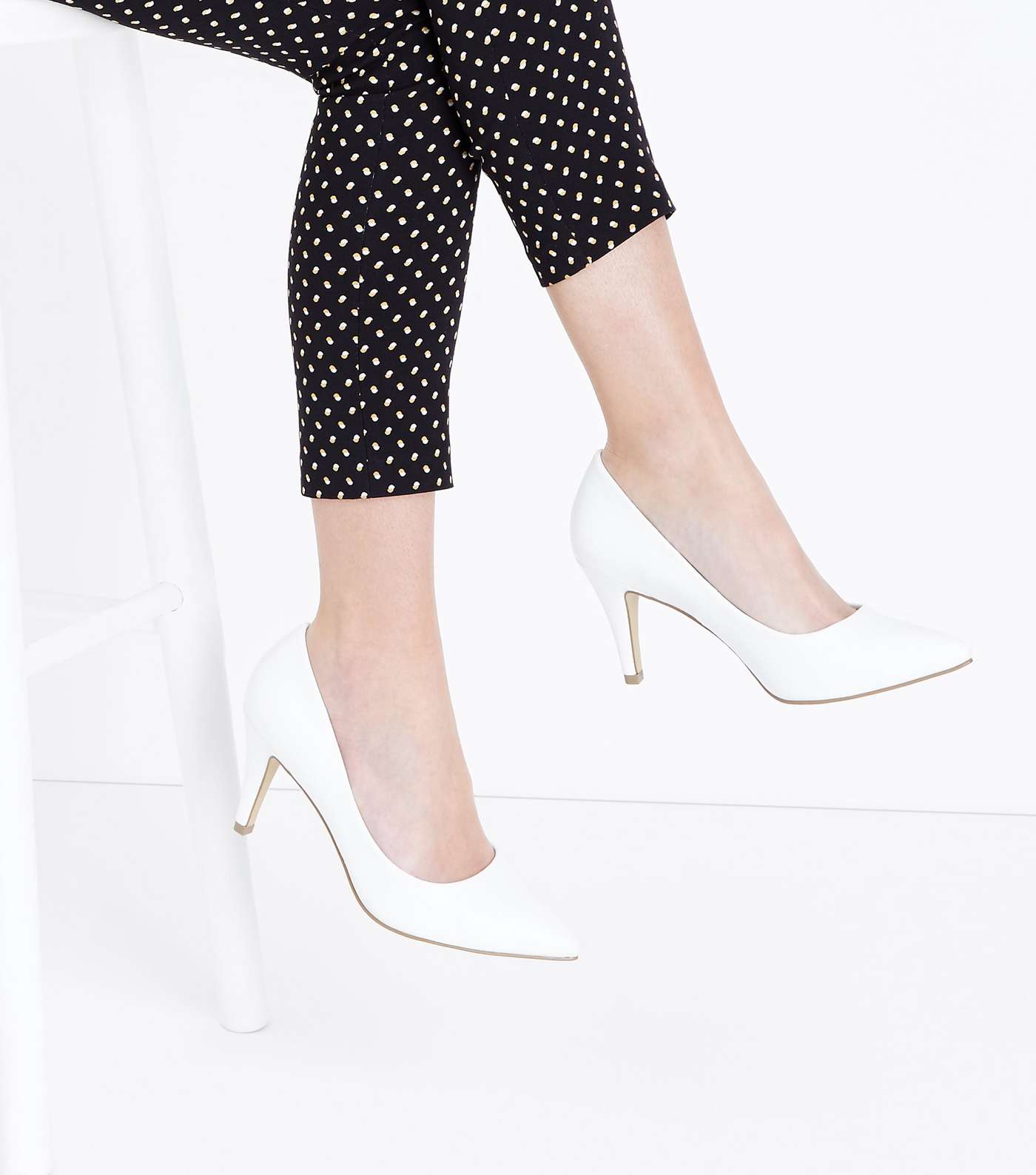 Wide Fit White Mid Heel Pointed Court Shoes Image 2