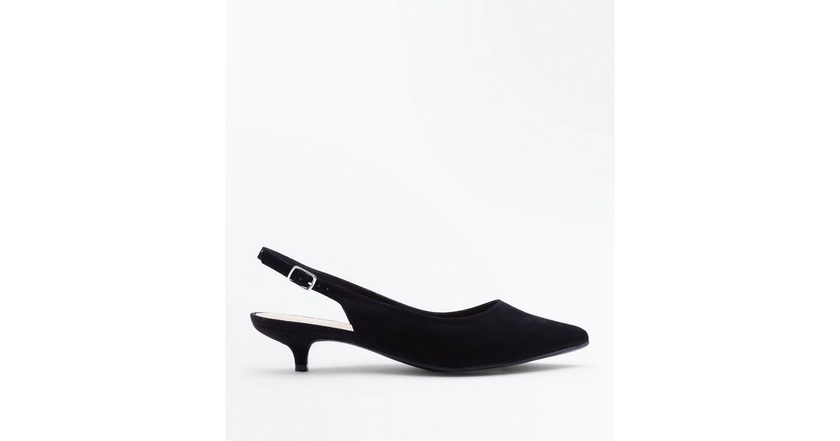 Wide Fit Black Kitten Heel Slingbacks | New Look