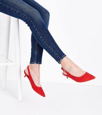 Wide Fit Red Kitten Heel Slingbacks 