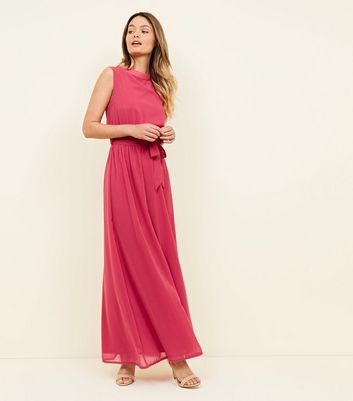 pink high neck maxi dress