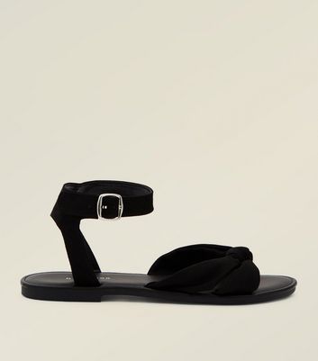 Black Bow Strap Flat Sandals | New Look