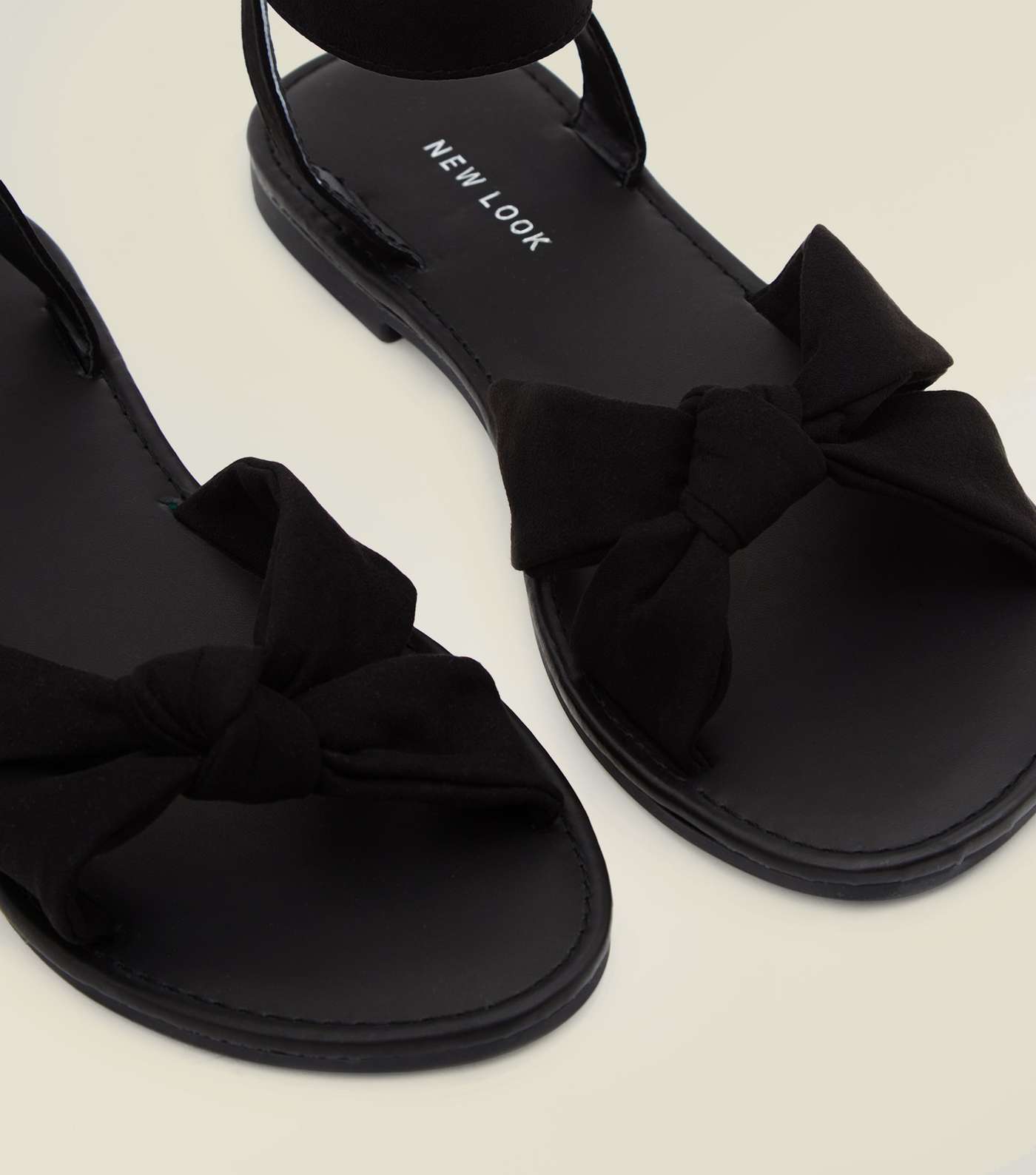 Black Bow Strap Flat Sandals Image 4