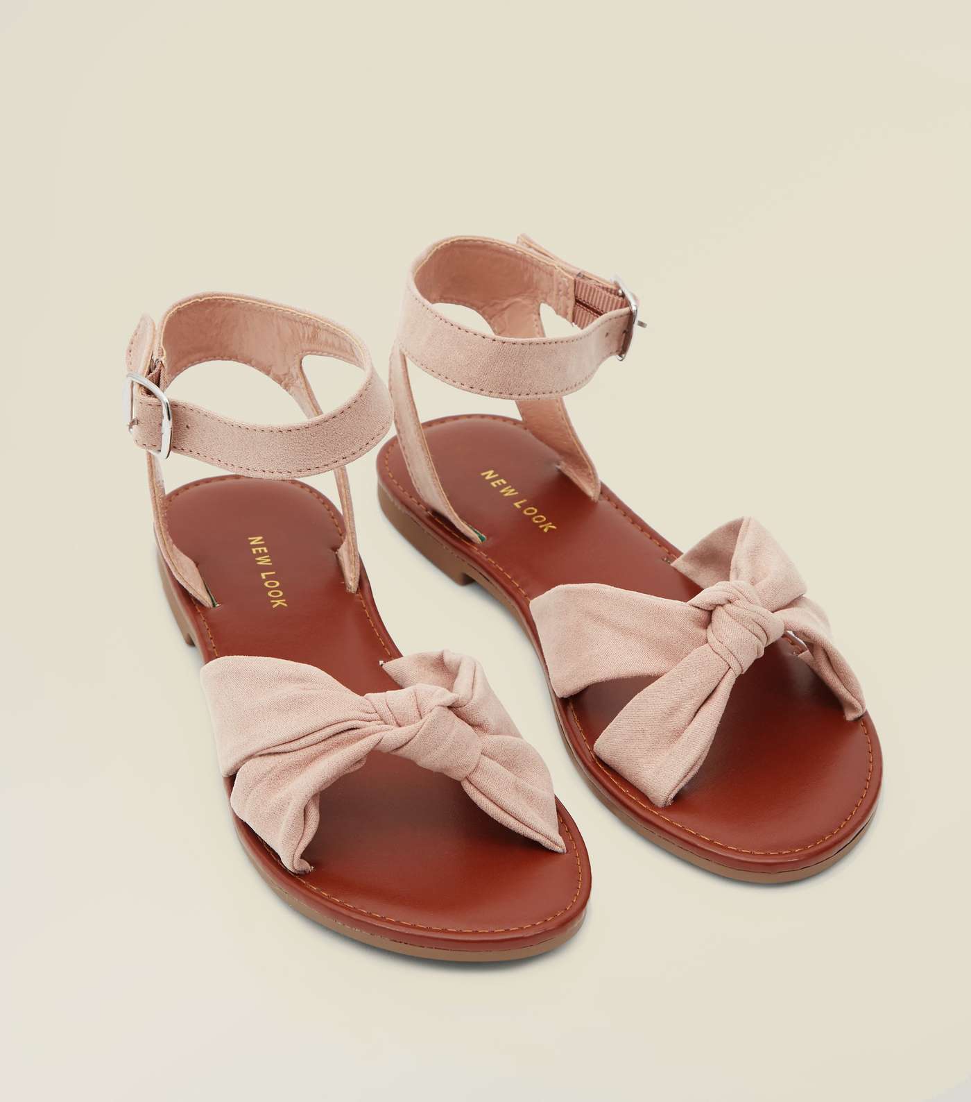 Nude Bow Strap Flat Sandals Image 4
