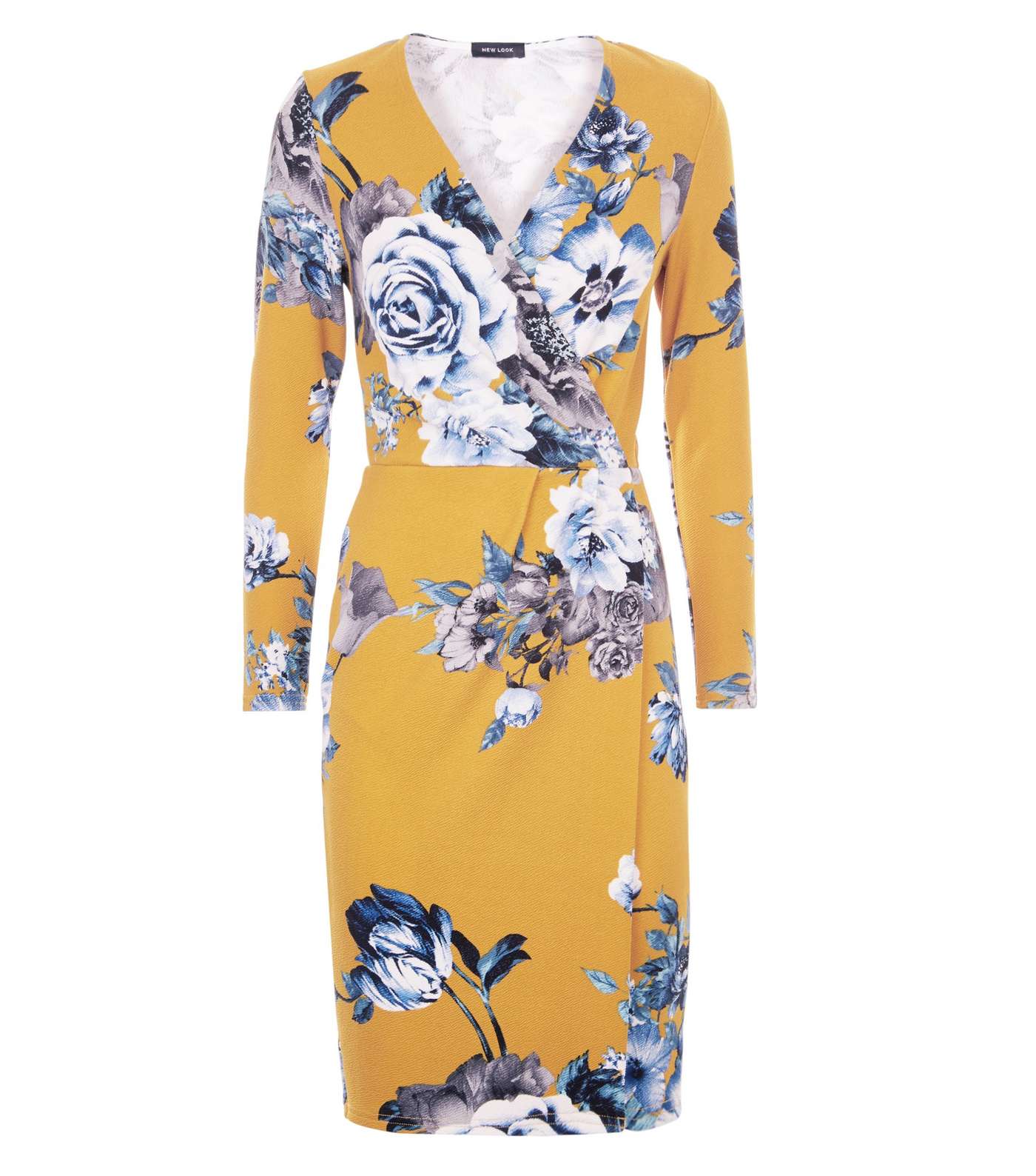 Yellow Floral Crepe Long Sleeve Wrap Dress Image 4
