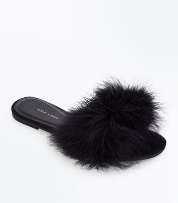 Wide Fit Black Feather Strap Sliders 