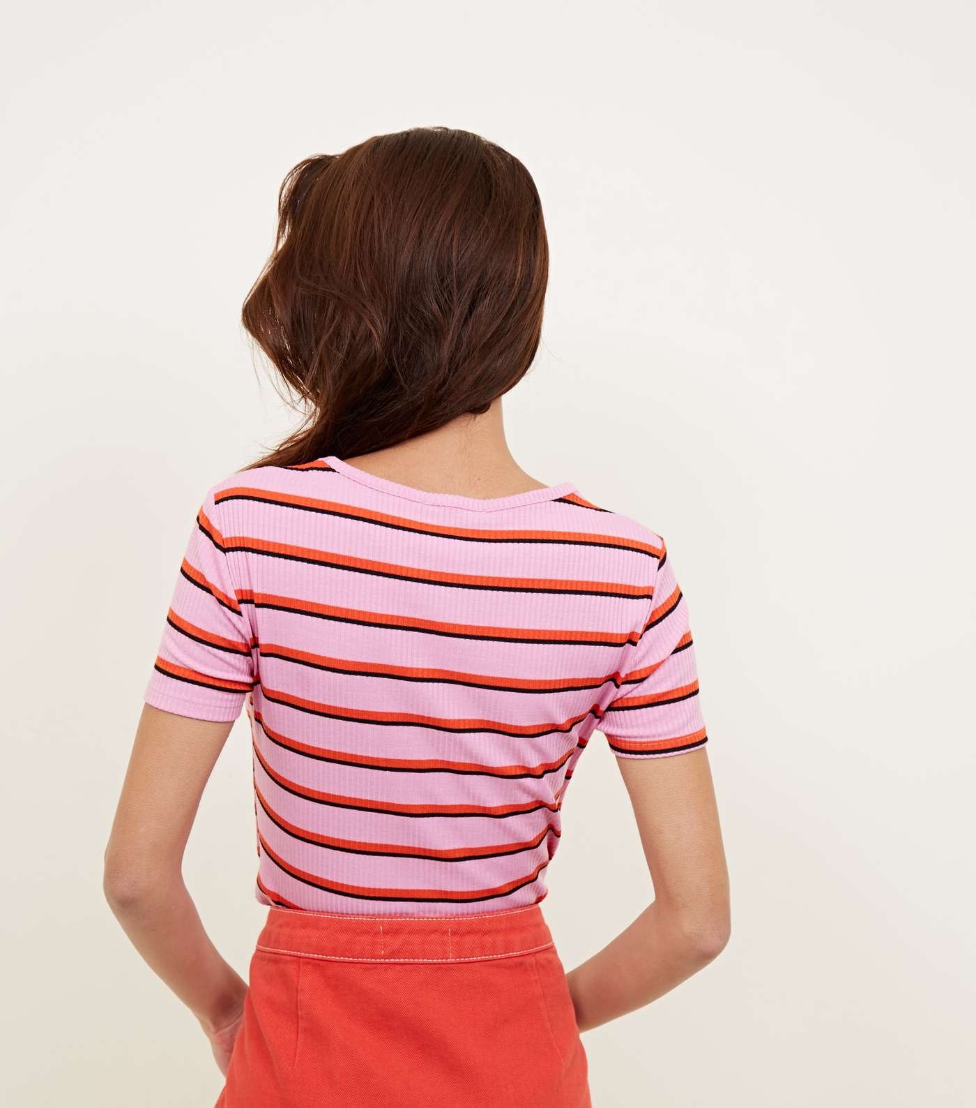 Bright Pink Stripe Ribbed T-Shirt Image 3