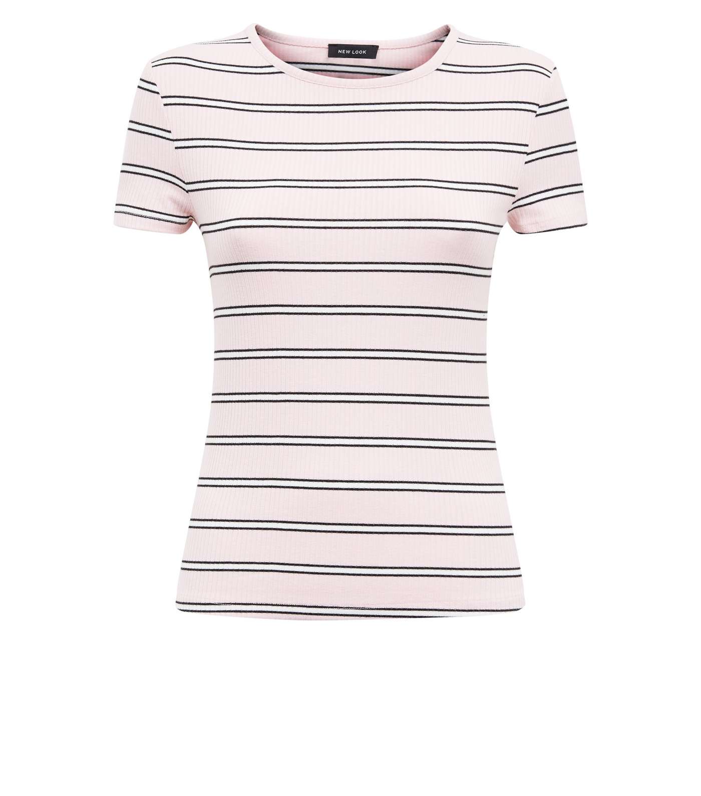 Pale Pink Stripe Ribbed T-Shirt Image 4