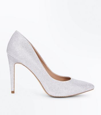 Silver Glitter Pointed Court Shoes 