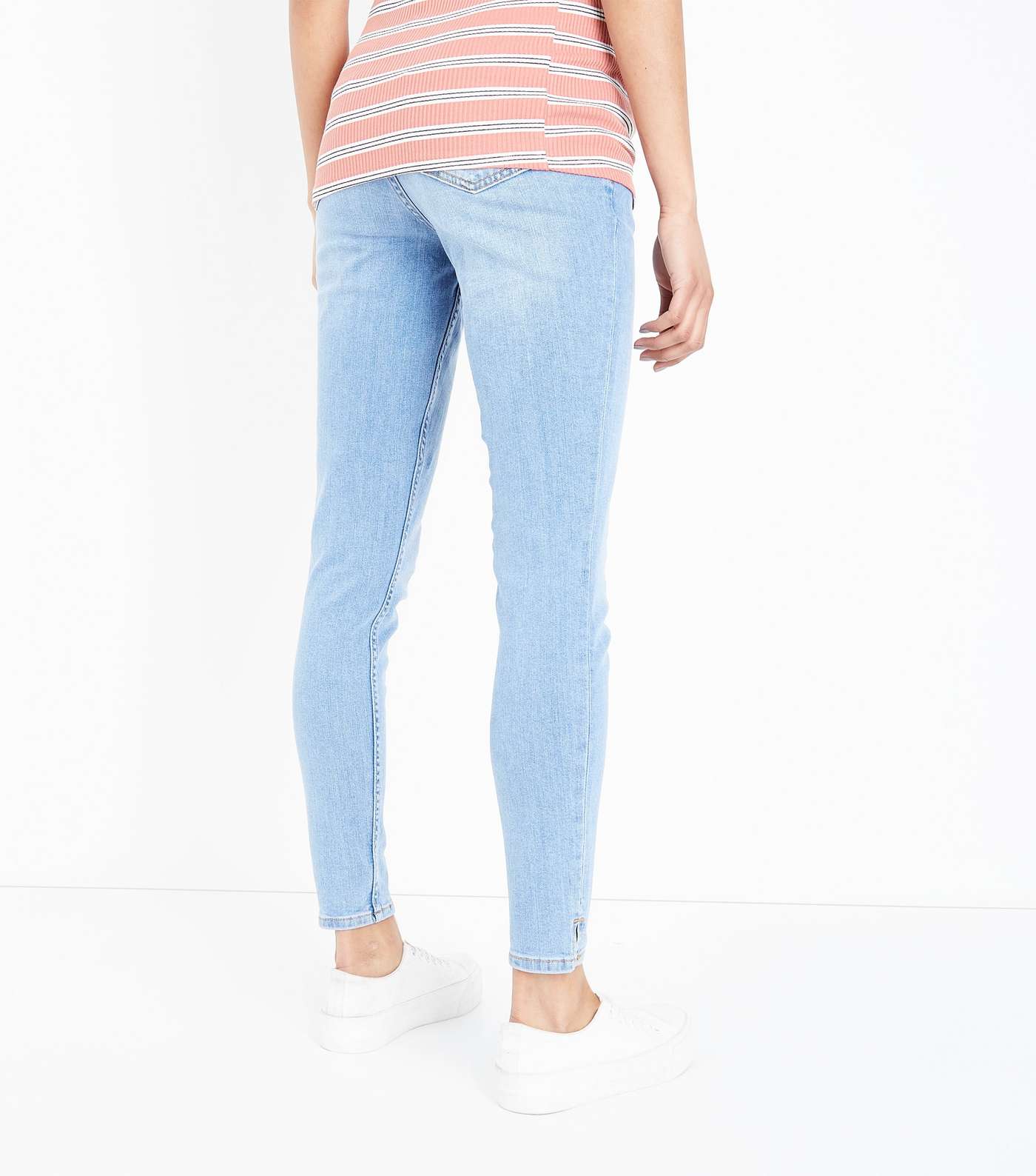 Maternity Pale Blue Split Hem Over Bump Skinny Jeans Image 3
