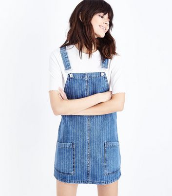 denim pinafore dress new look