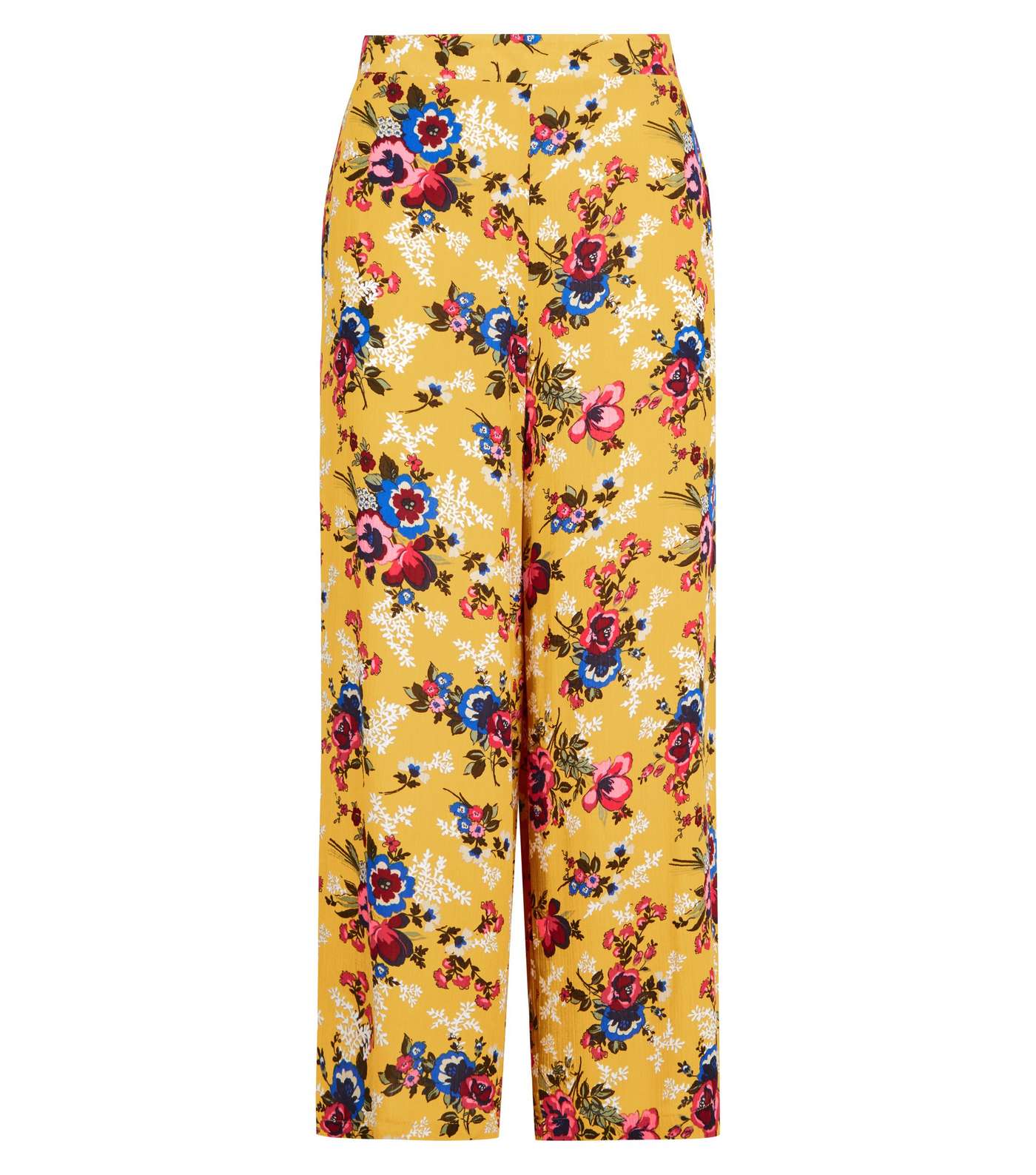 Mustard Yellow Floral Crepe Cropped Trousers Image 4