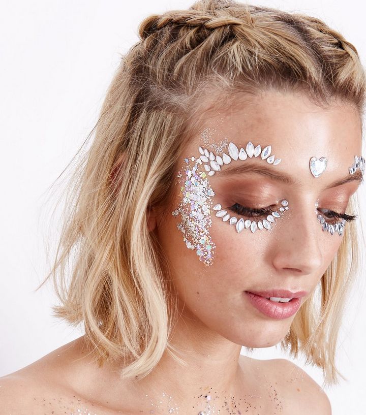 Silver Unicorn Sparkle Face Gems New Look