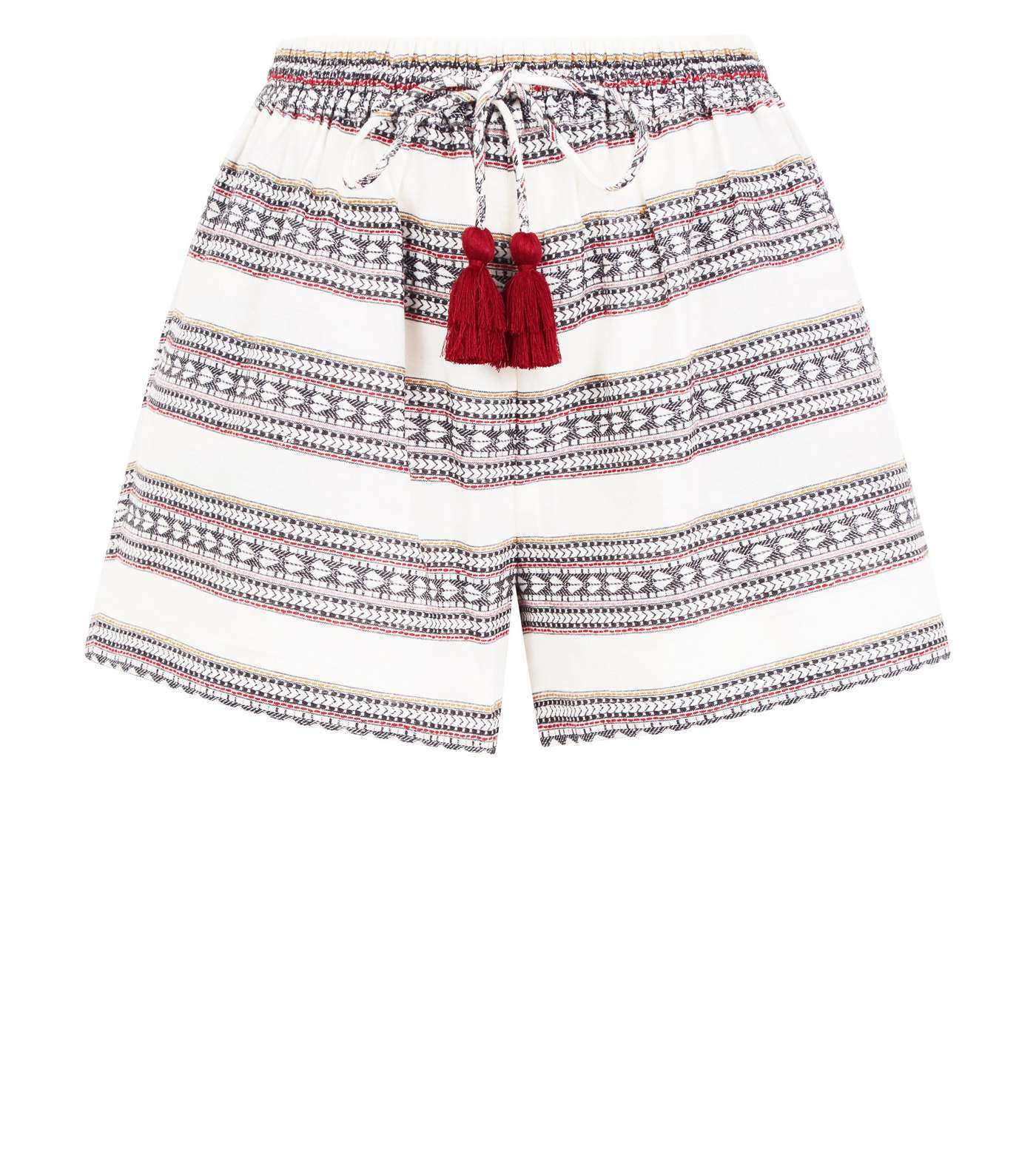White Jacquard Stripe Tassel Shorts Image 4