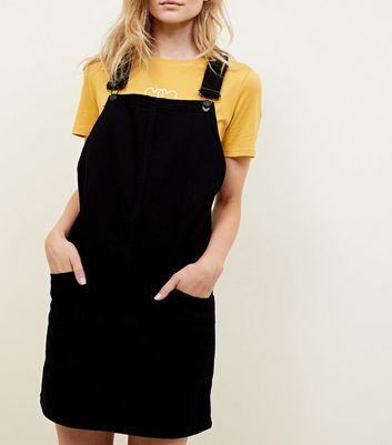 new look black denim pinafore