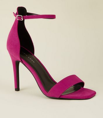 Deep Pink Suedette Square Toe Two Part Sandals | New Look