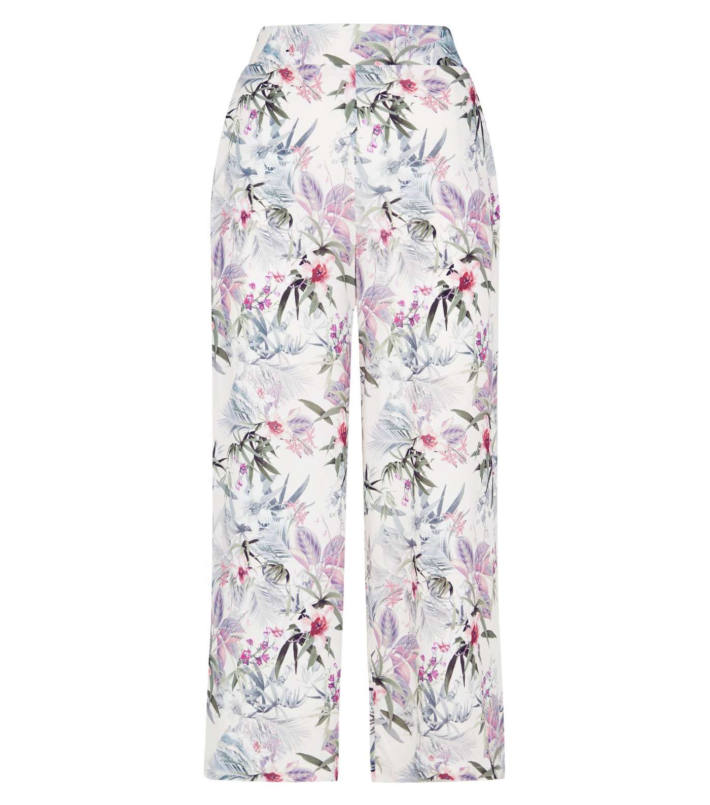 White Tropical Print Cropped Trousers Image 4
