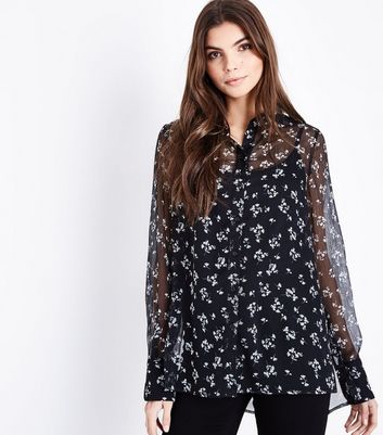 black floral chiffon blouse