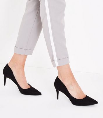 black suede court shoes mid heel