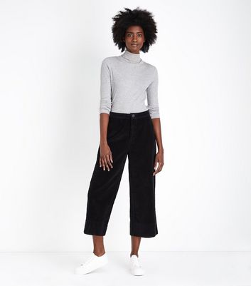 wide leg black corduroy trousers