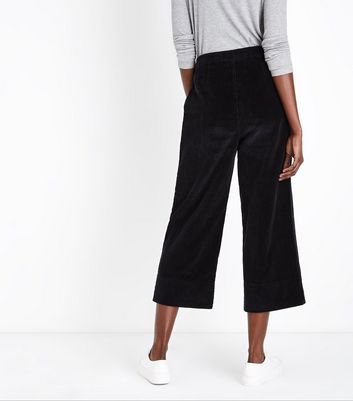 wide leg black corduroy trousers