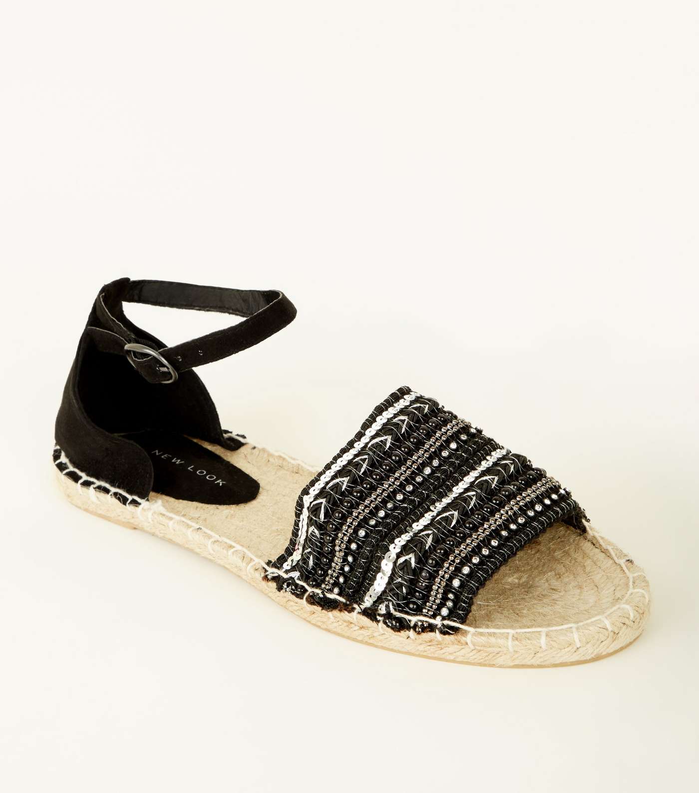 Black Sequin Embellished Espadrille Sandals