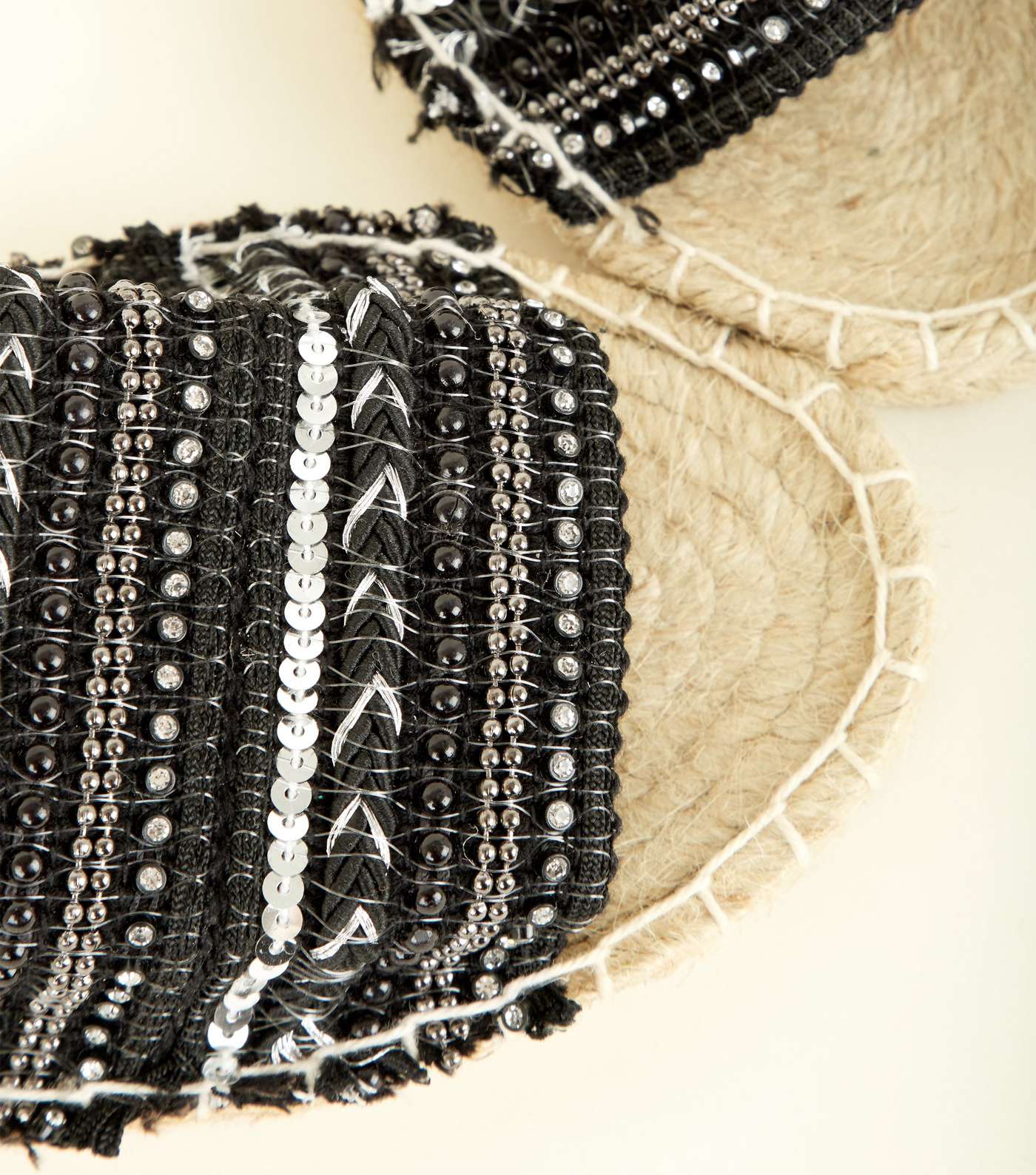 Black Sequin Embellished Espadrille Sandals Image 3