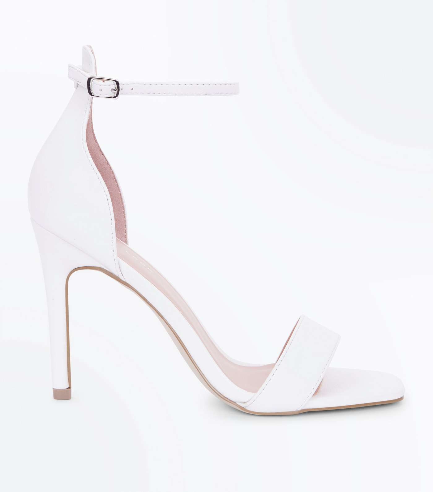 White Leather-Look Square Toe Stiletto Sandals
