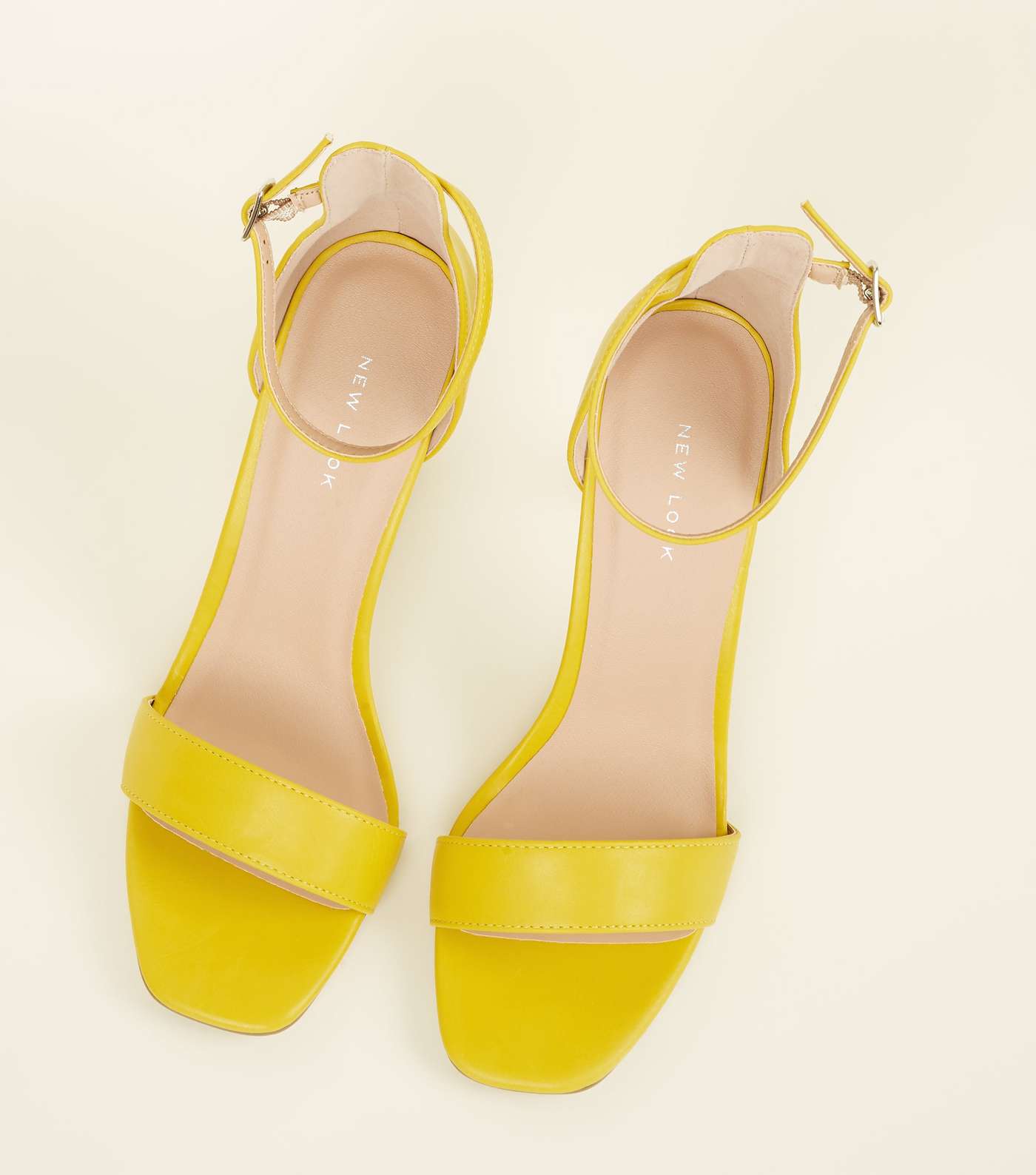 Yellow Leather-Look Square Toe Stiletto Sandals Image 3