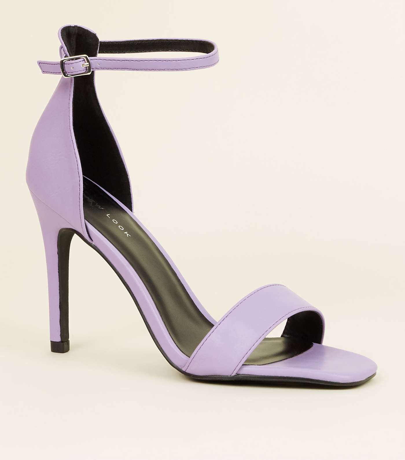 Lilac Leather-Look Square Toe Stiletto Sandals