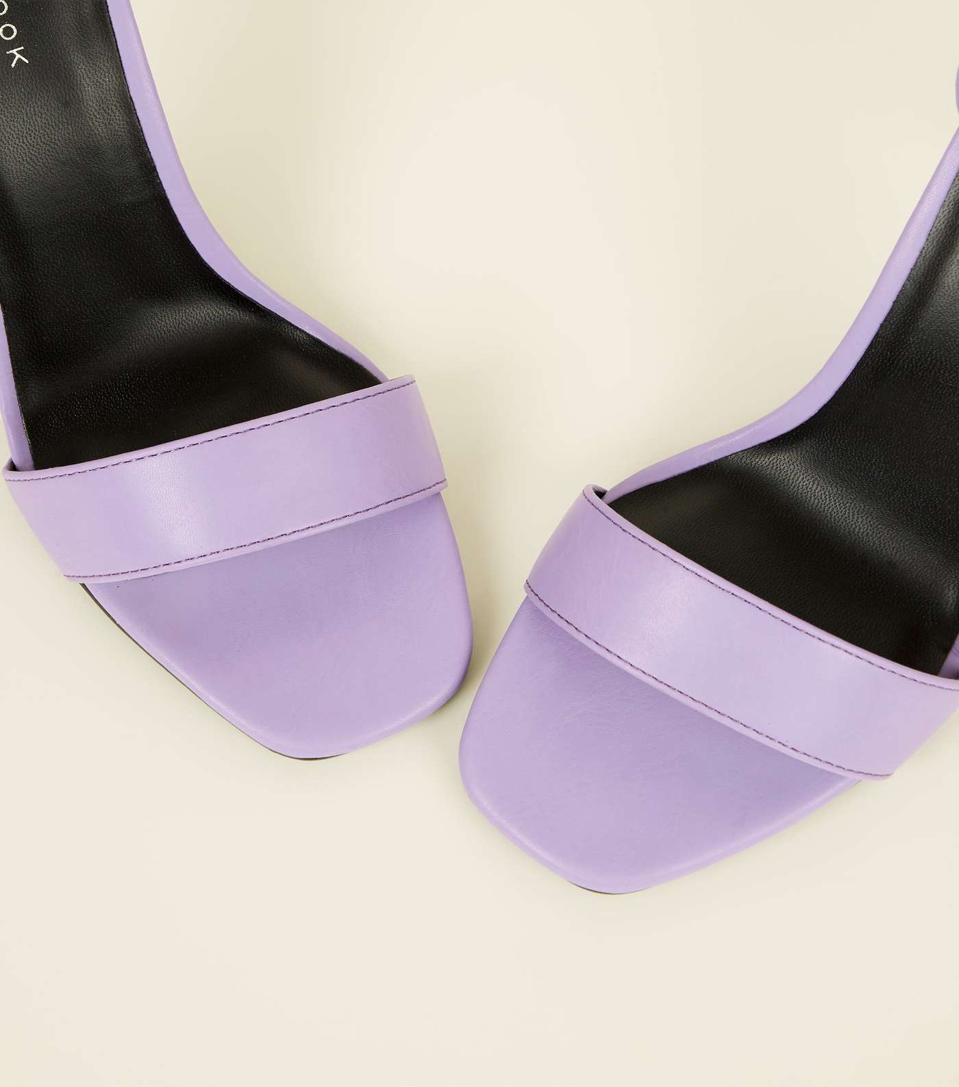 Lilac Leather-Look Square Toe Stiletto Sandals Image 3