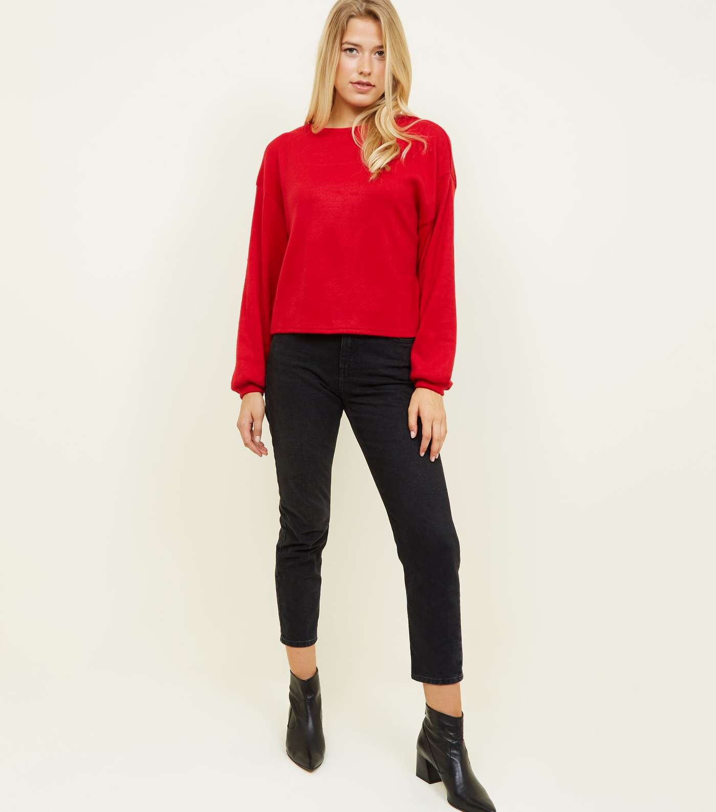 Red Fine Knit Balloon Sleeve Jumper Image 2