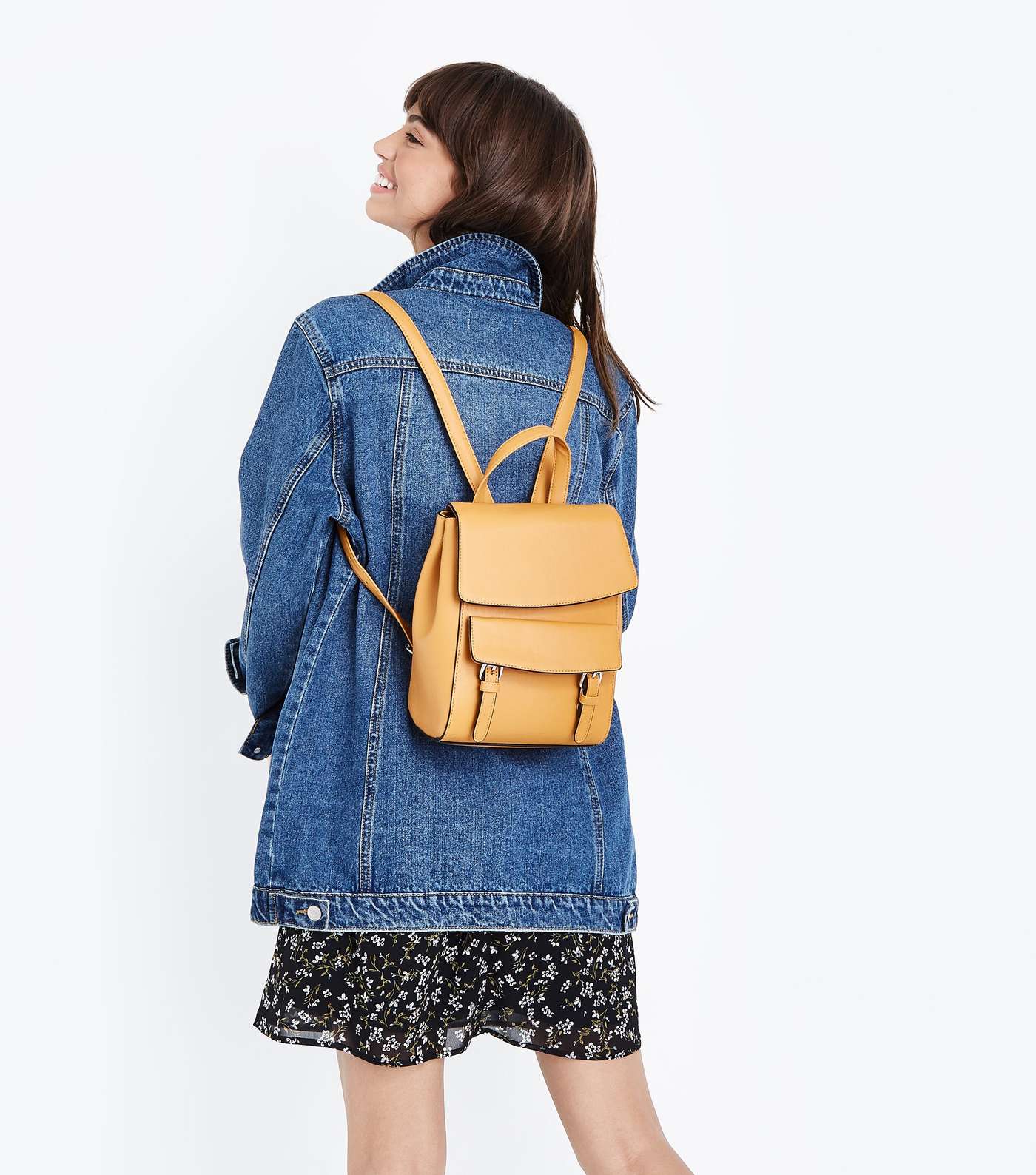 Mustard Leather-Look Structured Backpack Image 2