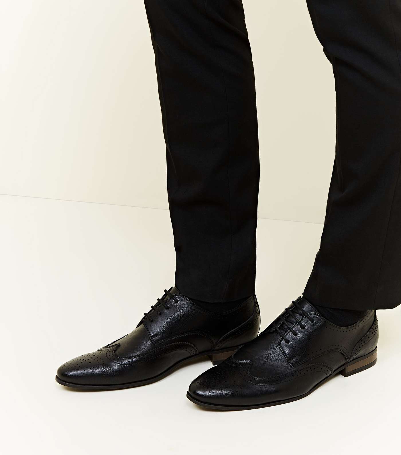 Black Perforated Lace Up Brogues Image 2
