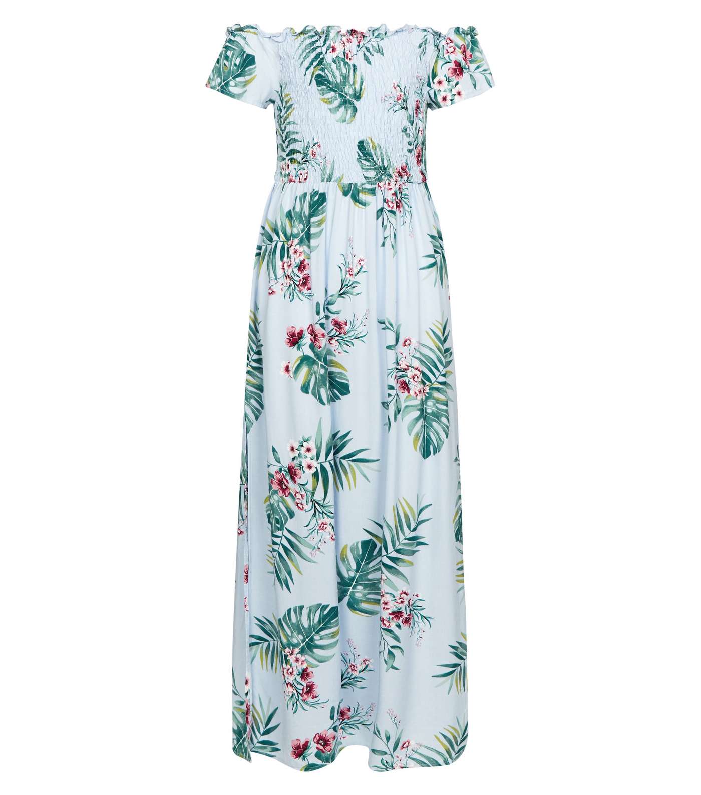 Girls Blue Tropical Shirred Maxi Dress Image 4