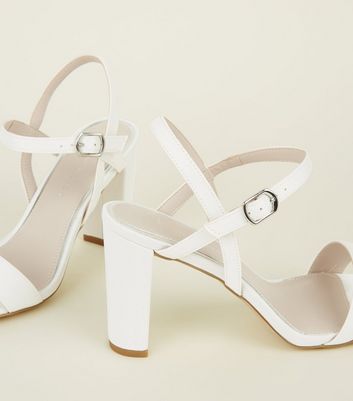 white satin block heel
