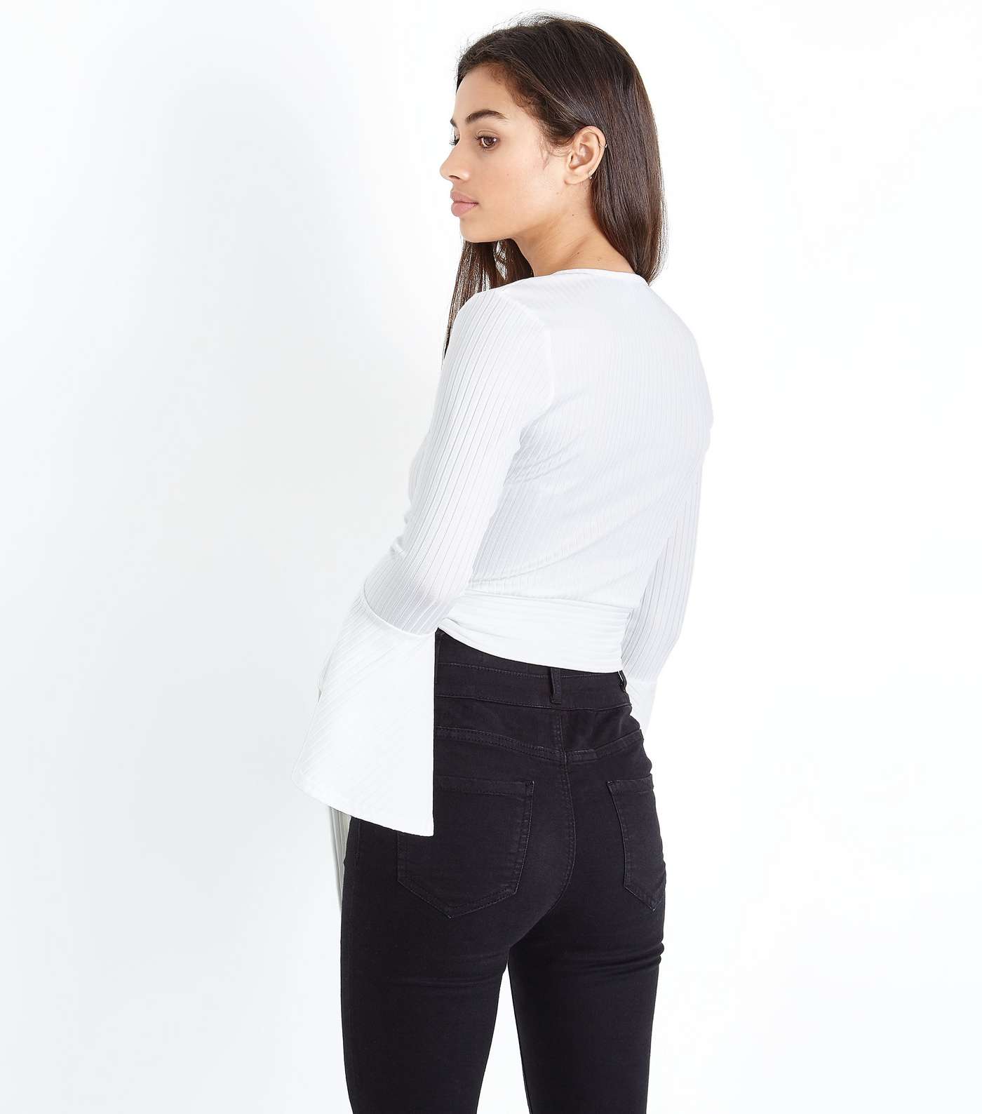 Petite Off White Wrap Front Ribbed Crop Top Image 3