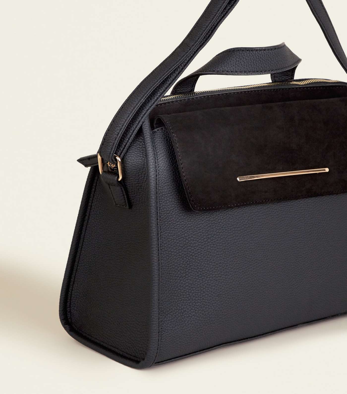 Black Leather-Look Top Handle Tote Bag Image 4
