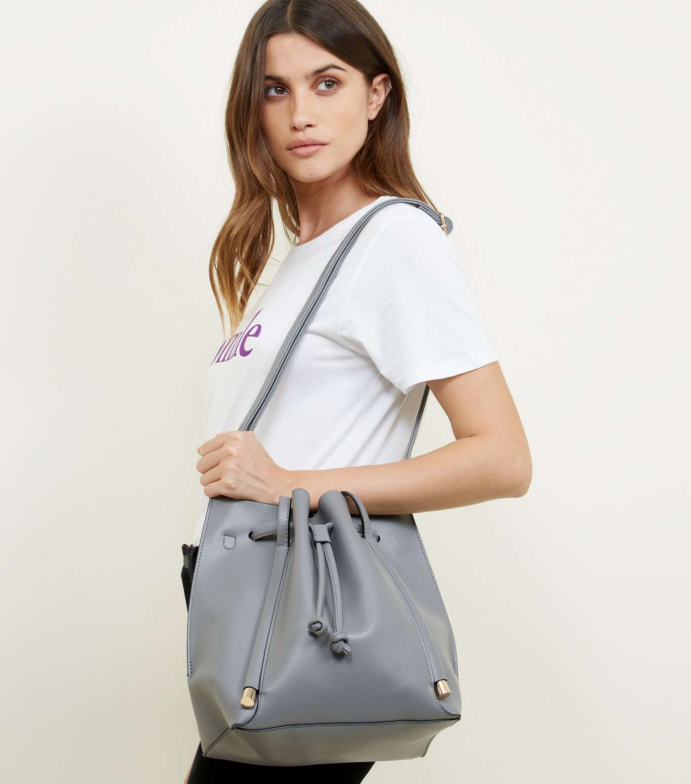 Dark Grey Slouch Drawstring Shopper Tote Bag Image 2
