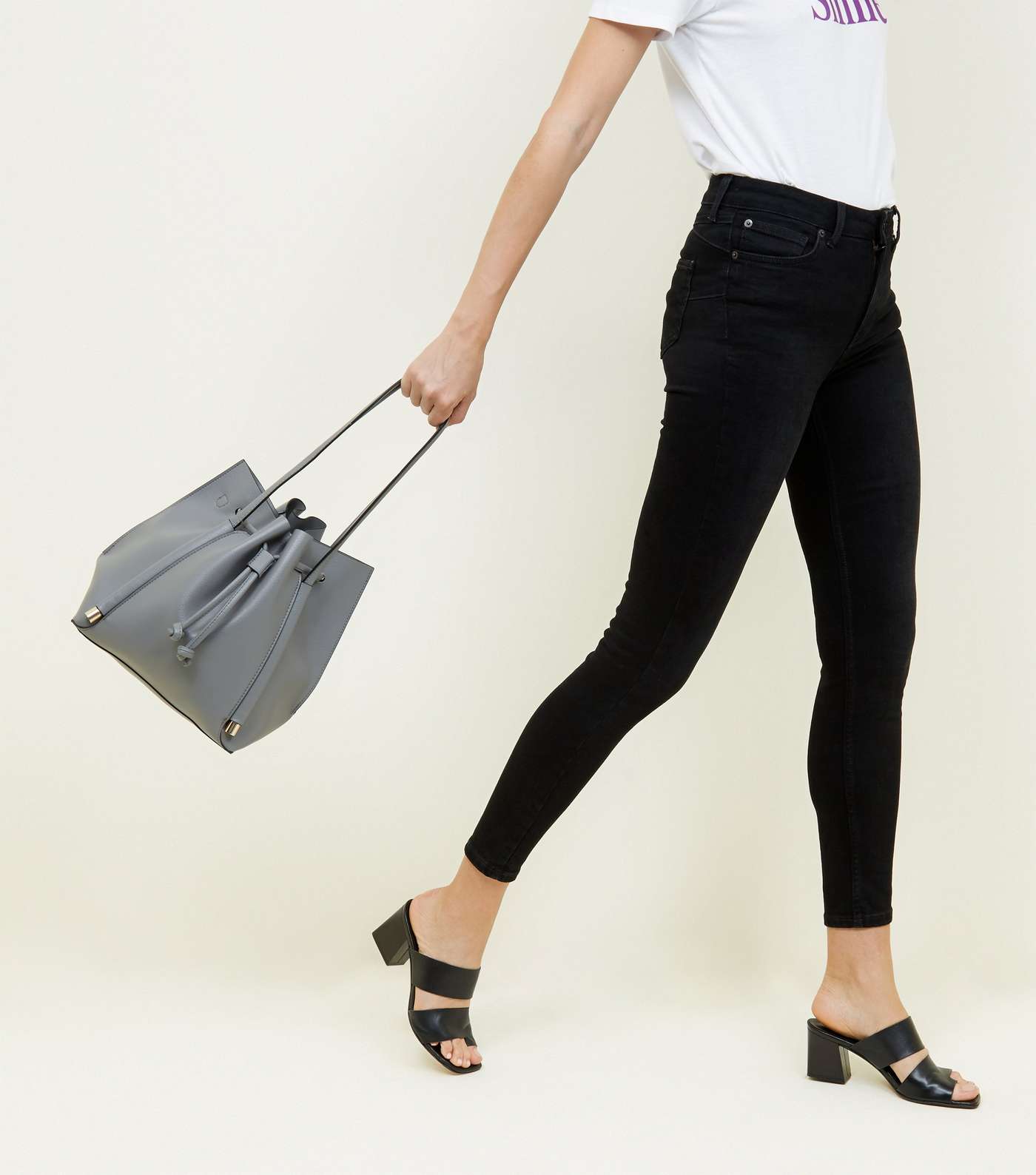 Dark Grey Slouch Drawstring Shopper Tote Bag Image 6