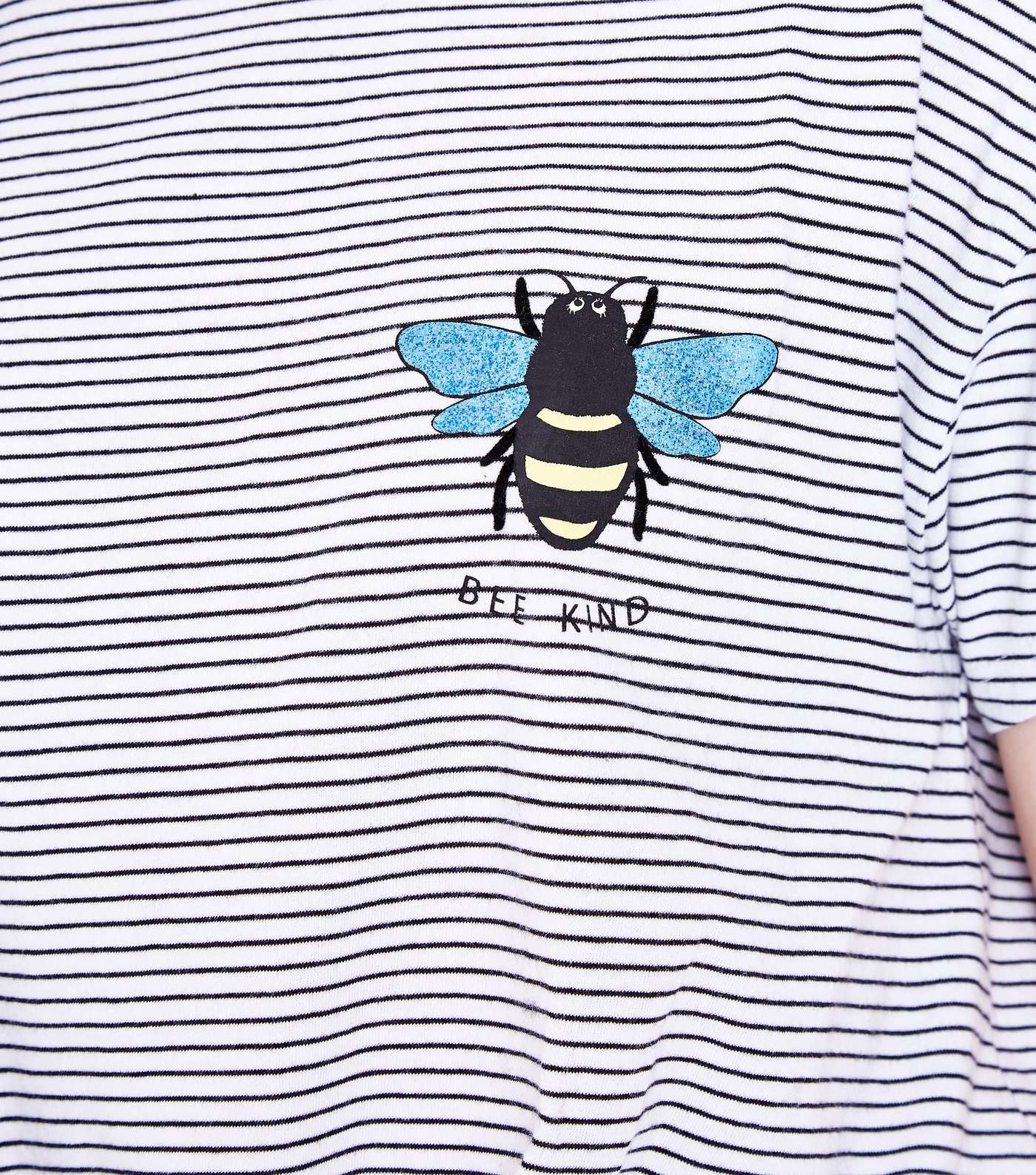 Girls White Stripe Bee Kind Embroidered Tie Front T-Shirt Image 5