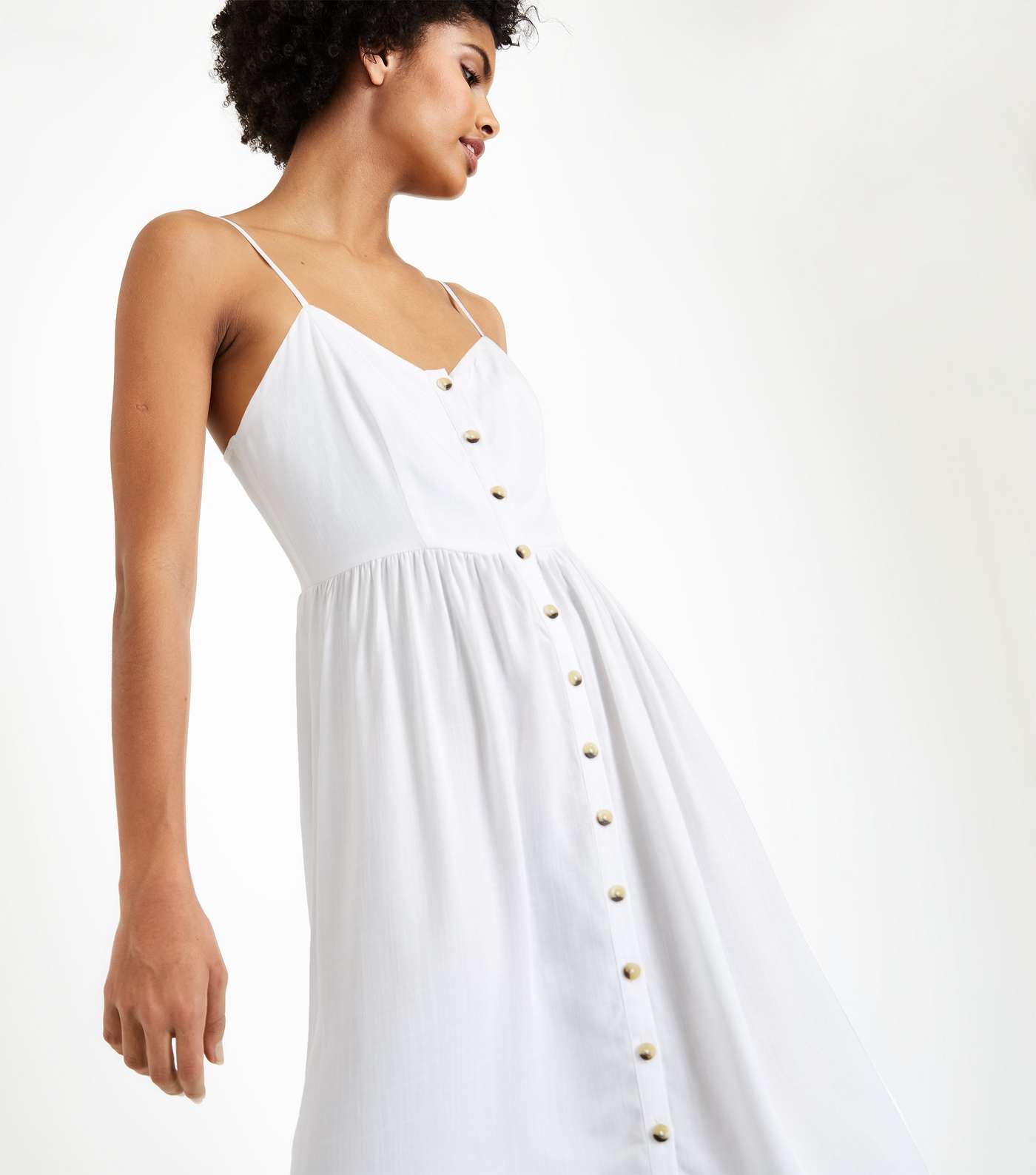 White Button Front Midi Dress Image 4