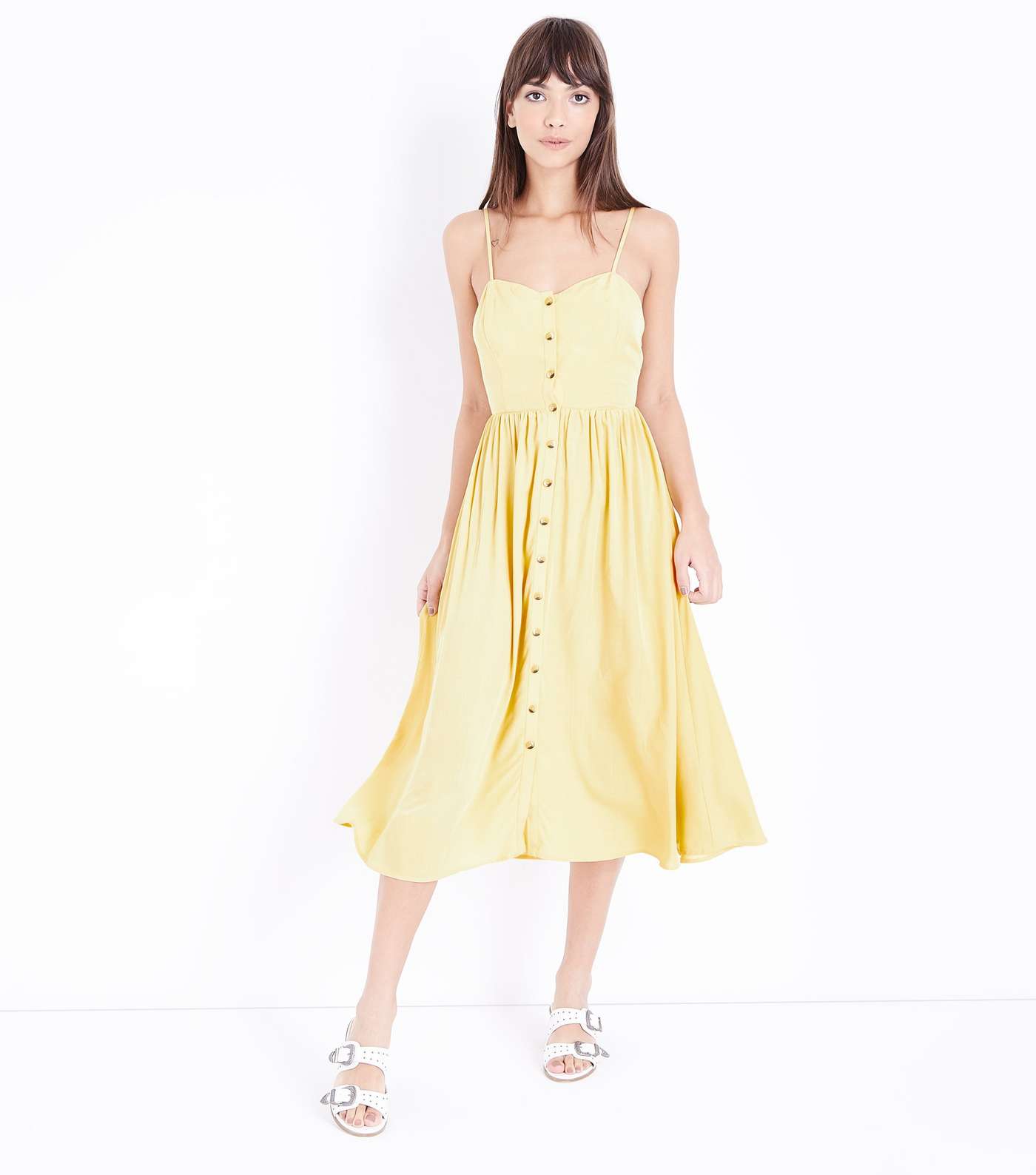 Pale Yellow Button Front Midi Dress Image 2