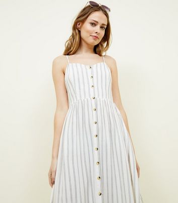 white button through midi dress