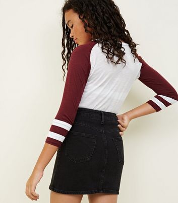 black zip front denim skirt