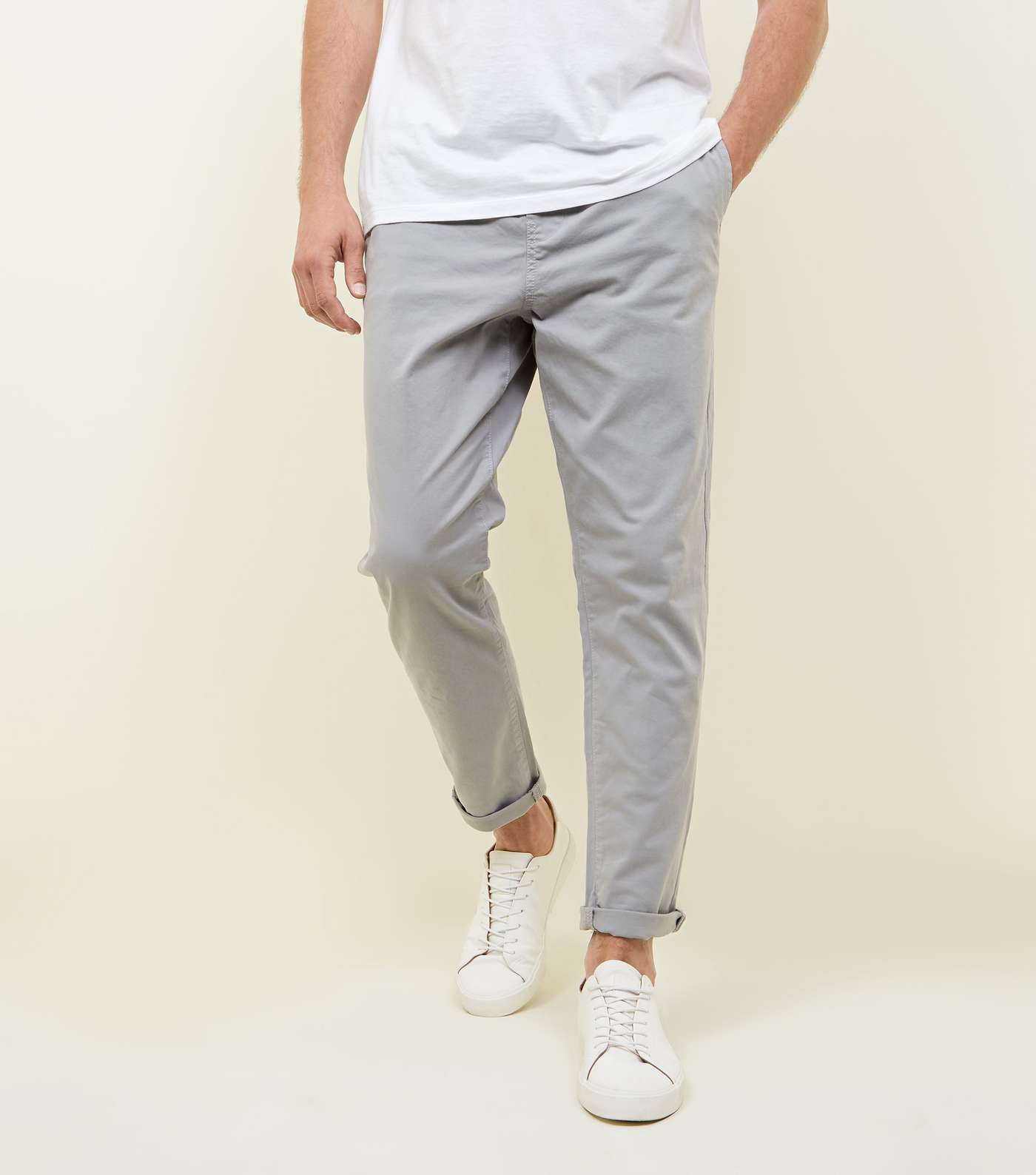 Pale Grey Drawstring Regular Fit Trousers