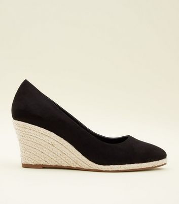 Black Suedette Pointed Espadrille Wedges | New Look