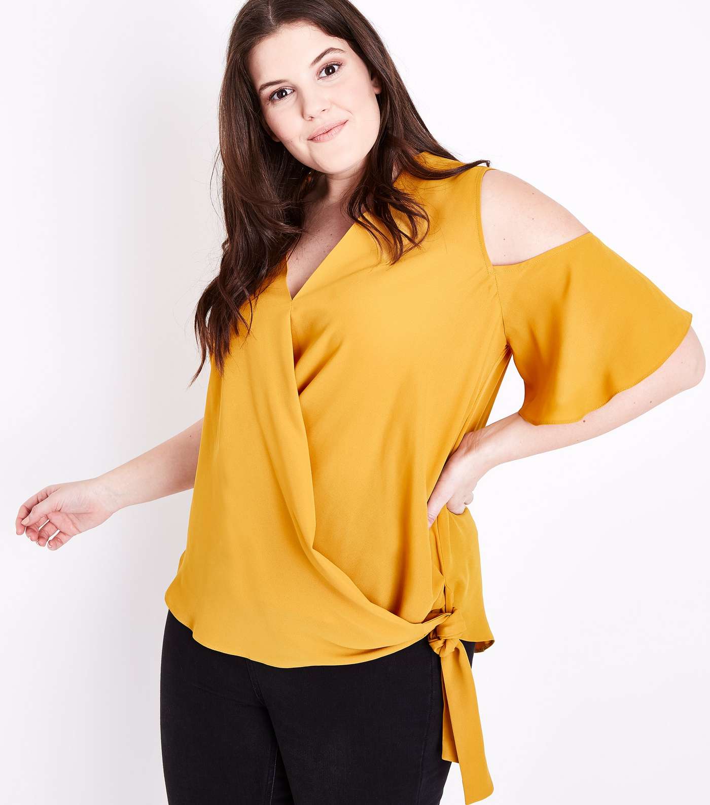 Curves Yellow Tie Front Wrap Top